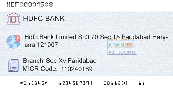Hdfc Bank Sec Xv FaridabadBranch 