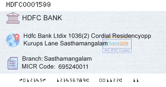Hdfc Bank SasthamangalamBranch 