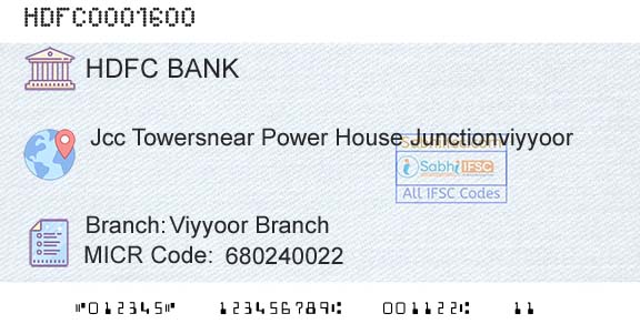 Hdfc Bank Viyyoor BranchBranch 