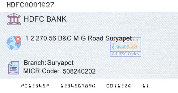 Hdfc Bank SuryapetBranch 