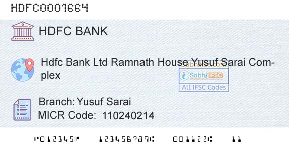 Hdfc Bank Yusuf SaraiBranch 
