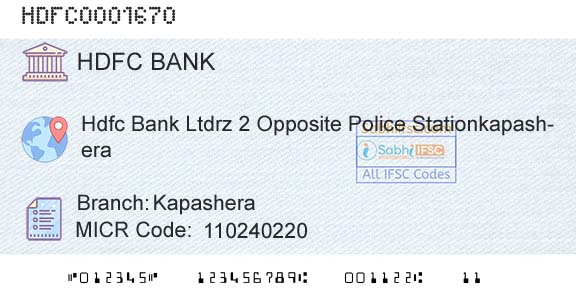 Hdfc Bank KapasheraBranch 
