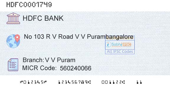 Hdfc Bank V V PuramBranch 