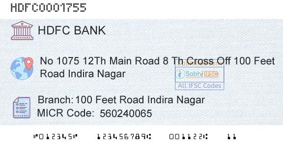 Hdfc Bank 100 Feet Road Indira NagarBranch 