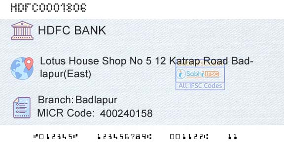 Hdfc Bank BadlapurBranch 