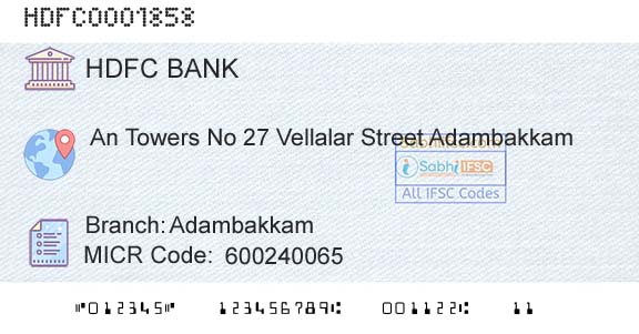 Hdfc Bank AdambakkamBranch 