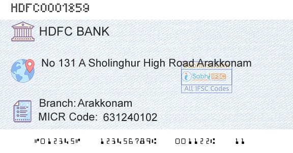 Hdfc Bank ArakkonamBranch 