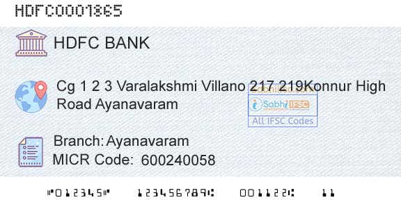Hdfc Bank AyanavaramBranch 