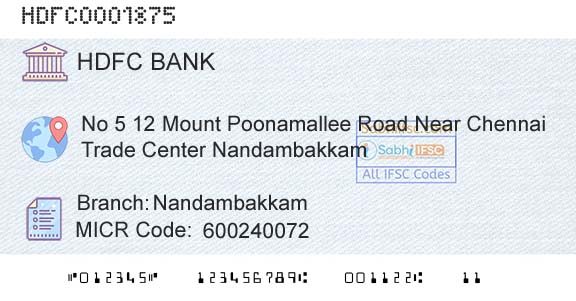 Hdfc Bank NandambakkamBranch 