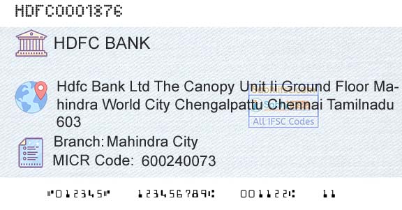 Hdfc Bank Mahindra CityBranch 