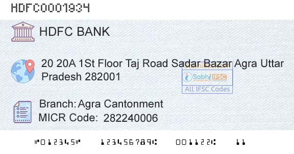 Hdfc Bank Agra CantonmentBranch 