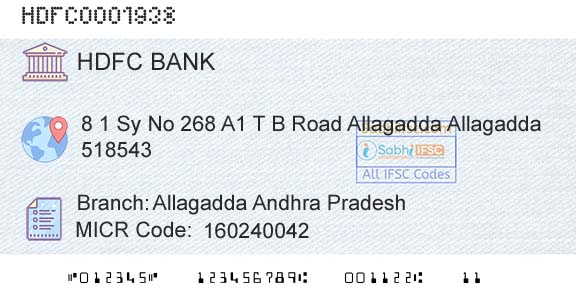 Hdfc Bank Allagadda Andhra PradeshBranch 