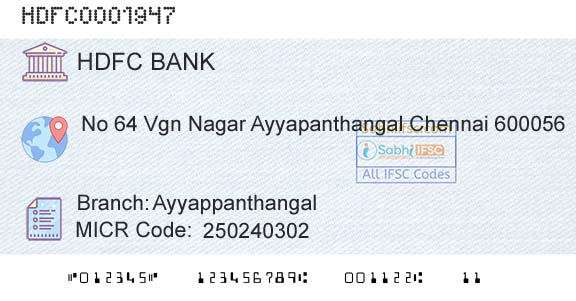 Hdfc Bank AyyappanthangalBranch 