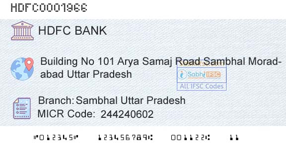 Hdfc Bank Sambhal Uttar PradeshBranch 