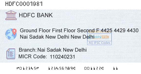 Hdfc Bank Nai Sadak New DelhiBranch 