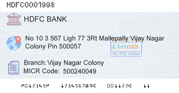 Hdfc Bank Vijay Nagar ColonyBranch 
