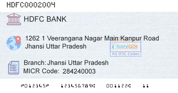 Hdfc Bank Jhansi Uttar PradeshBranch 