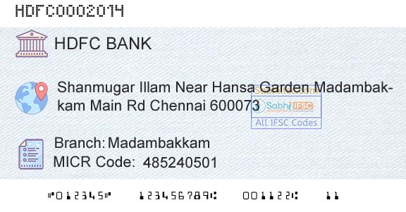 Hdfc Bank MadambakkamBranch 