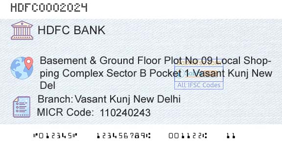 Hdfc Bank Vasant Kunj New DelhiBranch 