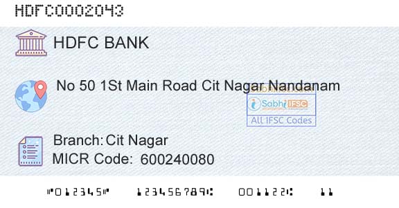 Hdfc Bank Cit NagarBranch 