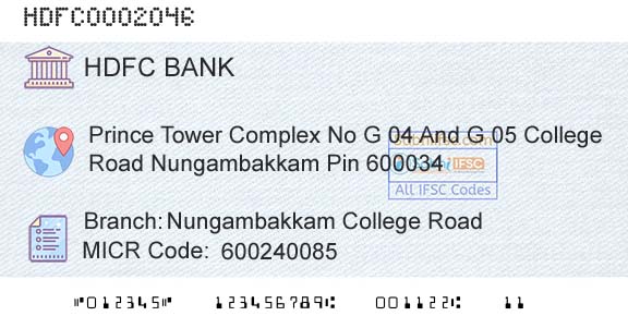 Hdfc Bank Nungambakkam College RoadBranch 