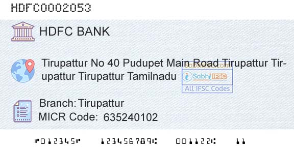 Hdfc Bank TirupatturBranch 