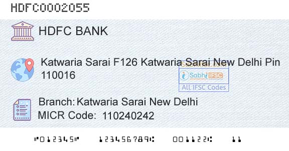 Hdfc Bank Katwaria Sarai New DelhiBranch 