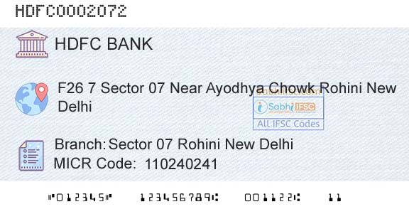 Hdfc Bank Sector 07 Rohini New DelhiBranch 