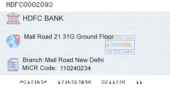 Hdfc Bank Mall Road New DelhiBranch 