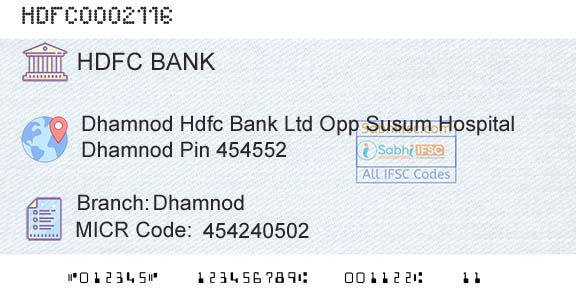 Hdfc Bank DhamnodBranch 