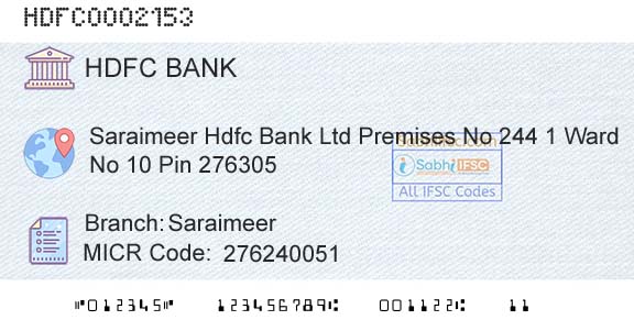 Hdfc Bank SaraimeerBranch 