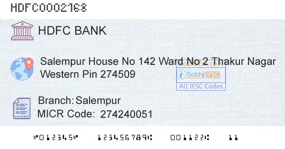 Hdfc Bank SalempurBranch 
