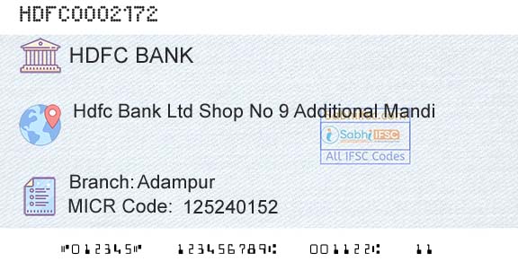 Hdfc Bank AdampurBranch 