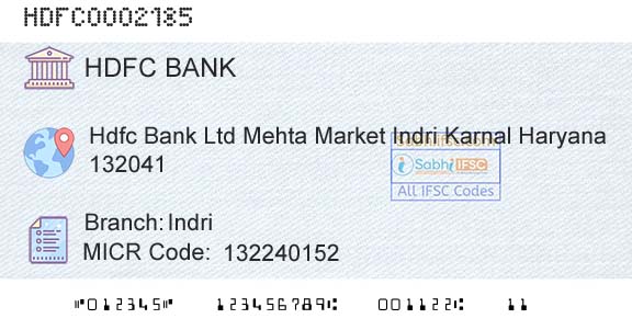 Hdfc Bank IndriBranch 