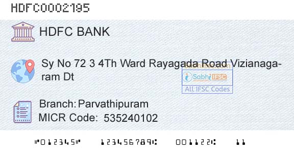 Hdfc Bank ParvathipuramBranch 