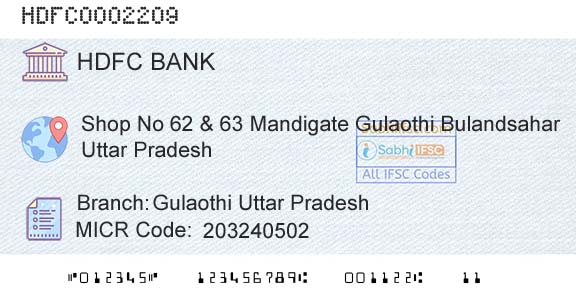 Hdfc Bank Gulaothi Uttar PradeshBranch 