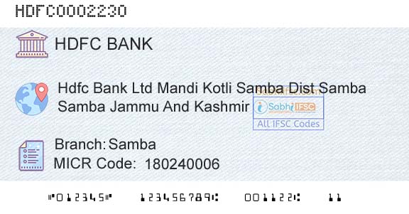 Hdfc Bank SambaBranch 
