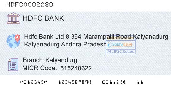 Hdfc Bank KalyandurgBranch 