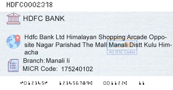 Hdfc Bank Manali IiBranch 