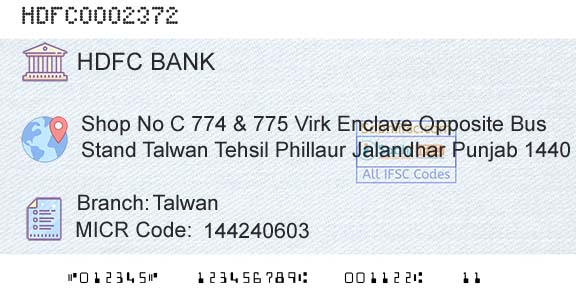 Hdfc Bank TalwanBranch 