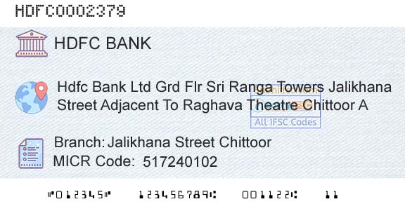 Hdfc Bank Jalikhana Street ChittoorBranch 