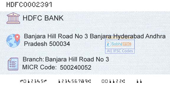 Hdfc Bank Banjara Hill Road No 3Branch 