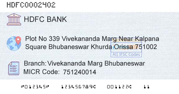 Hdfc Bank Vivekananda Marg BhubaneswarBranch 