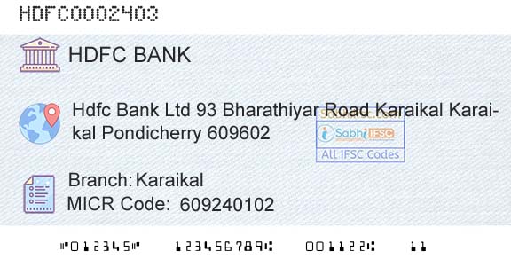 Hdfc Bank KaraikalBranch 