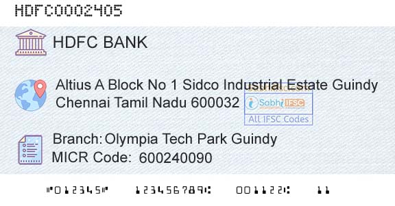 Hdfc Bank Olympia Tech Park  GuindyBranch 