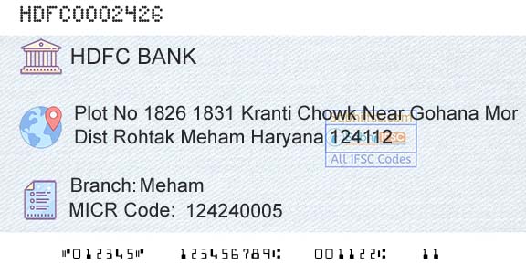 Hdfc Bank MehamBranch 