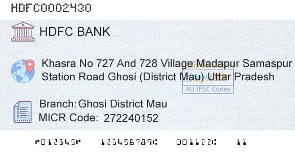Hdfc Bank Ghosi District Mau Branch 