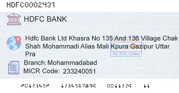 Hdfc Bank MohammadabadBranch 
