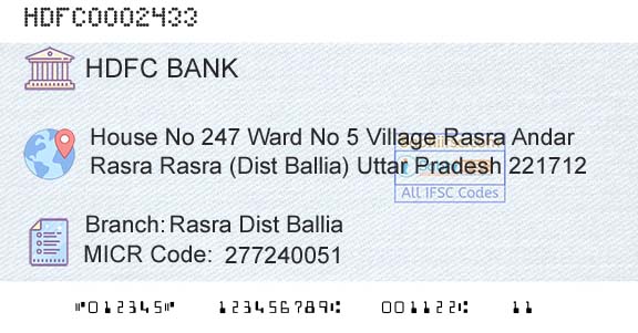 Hdfc Bank Rasra Dist Ballia Branch 