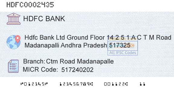 Hdfc Bank Ctm Road MadanapalleBranch 